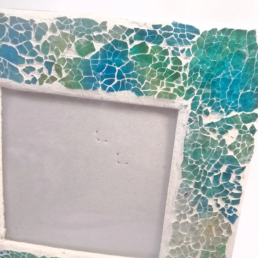 Vintage Pier 1 One picture photo frame blue teal green square stained glass